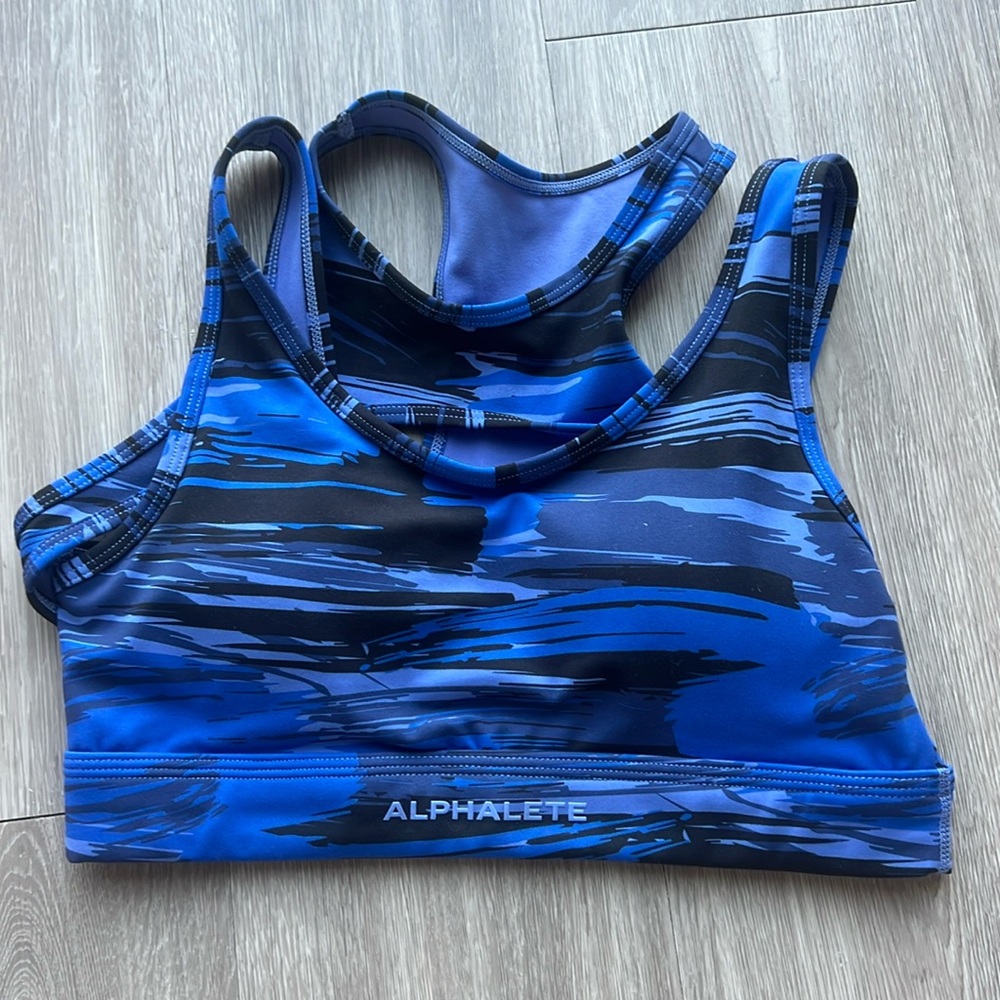Alphalete Blue & Black Patterned Sports Bra from surface collection